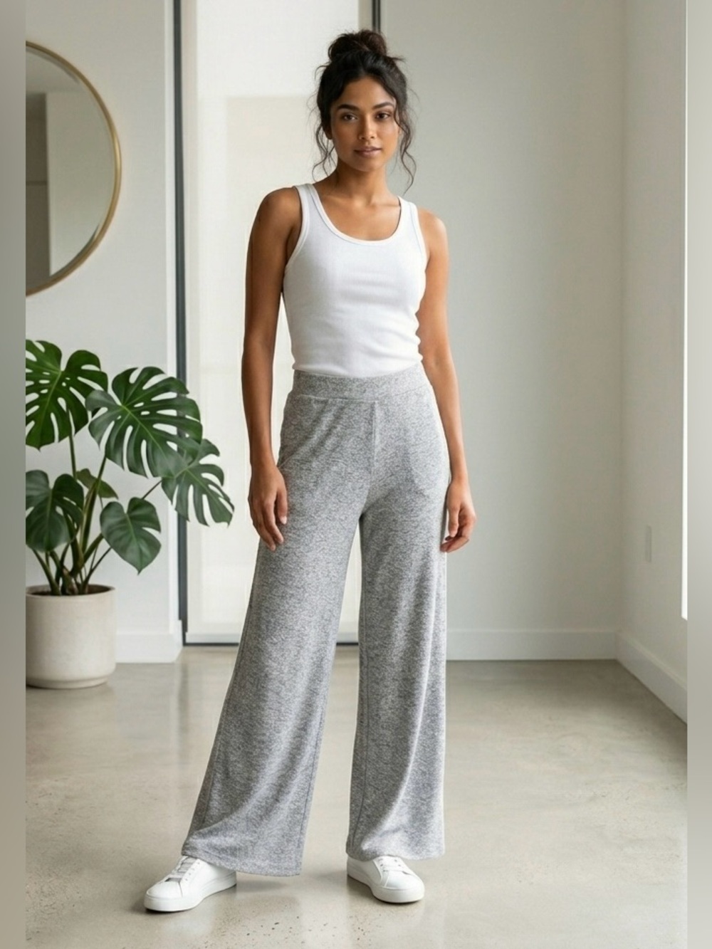 2:$25 C’est Moi Heather Grey Soft Knit Wide Leg Lounge Pants